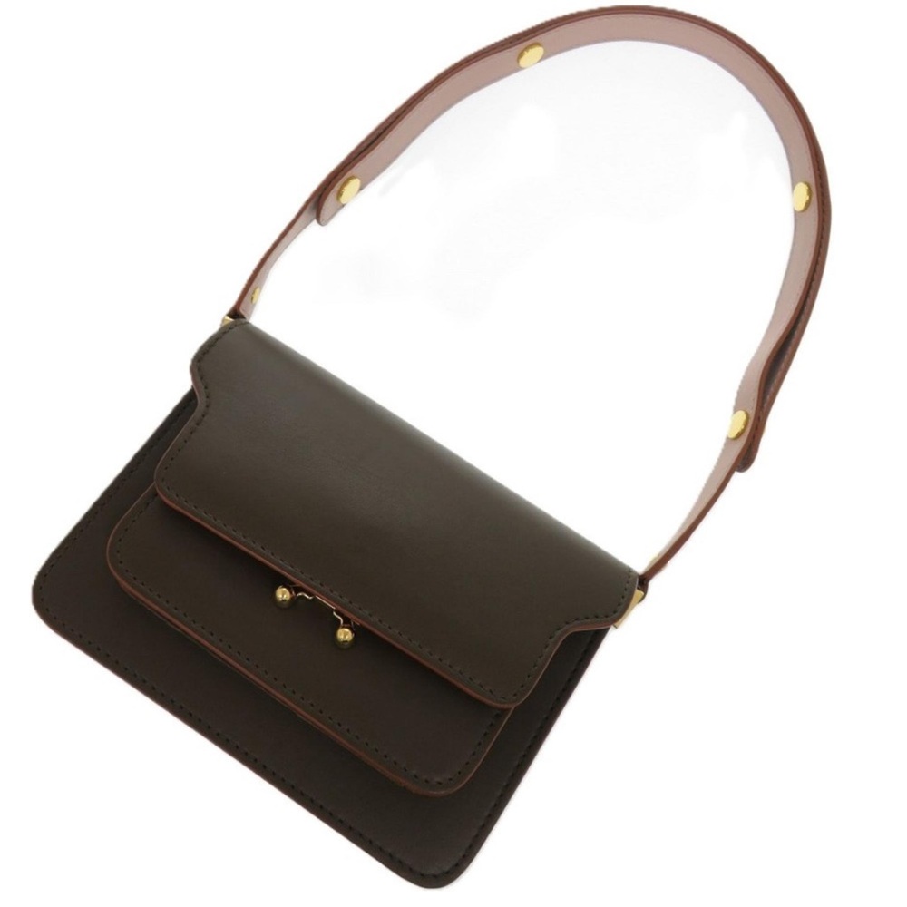 Marni Trunk Mini Bag Brown Leather Crossbody / Shoulder Bag with Gold Hardware